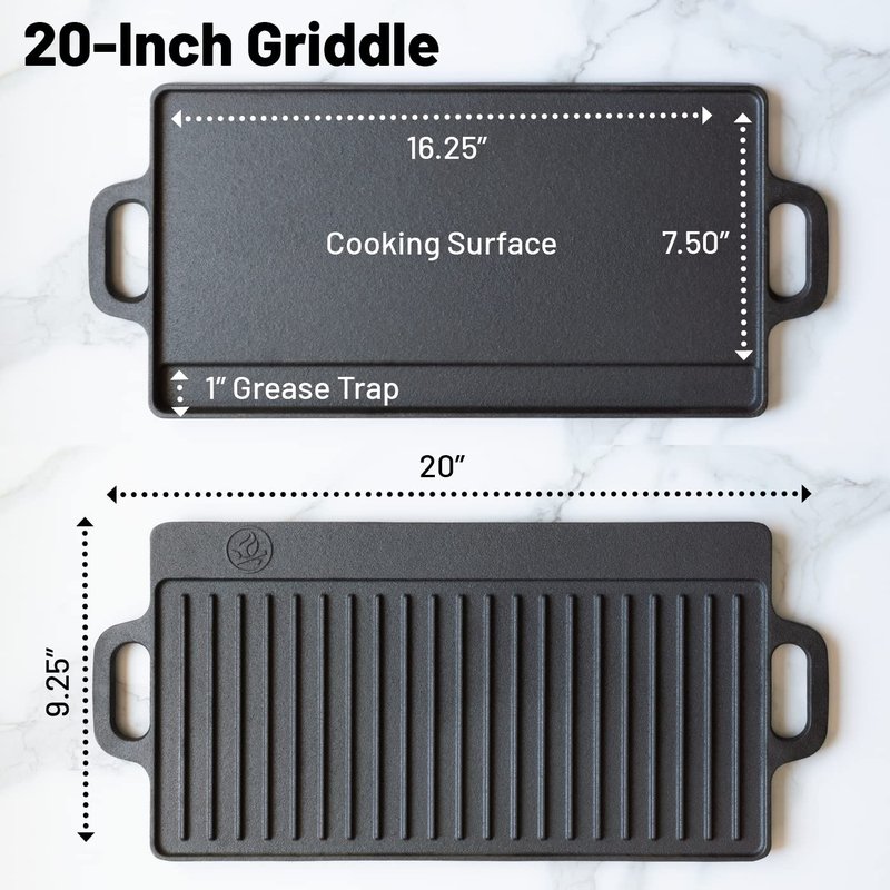 Backcountry Iron 20 x 9 inch Large Reversible Seasoned Cast Iron Grill / Griddle