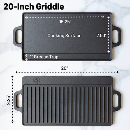 Backcountry Iron 20 x 9 inch Large Reversible Seasoned Cast Iron Grill / Griddle