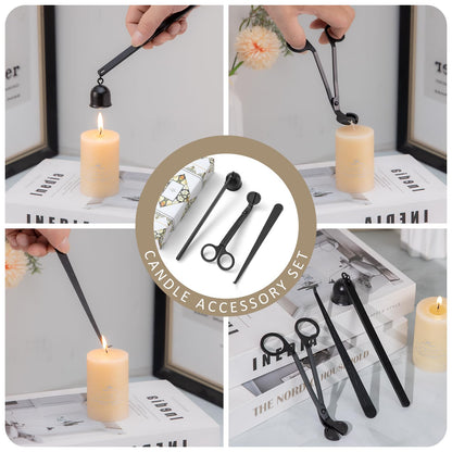 Black Taper Candle Holders, Candlestick Holders, Candle Holders with 3 in 1 Candle Accessory Set, Metal Candle Stand for Mantle Table Centerpiece, Weddings, Dining, Housewarming(Set of 6)