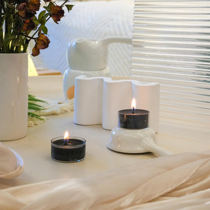 MUUFAZA 12 Unscented Natural Soy Tealight Candles in Clear Cups, 5H Long Clean Burning, Hand-Poured Black Mini Tea Candle Set for Parties, Spa, Meditation, Gift, Holiday, Emergency, Home Decor