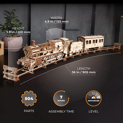 UGEARS Harry Potter Hogwarts Express 3D Puzzles for Adults to Build - Model Kits for Building Model Train Set - 3D Wooden Puzzle Includes Train, Tracks, Tender, Carriage and 3 Figurines