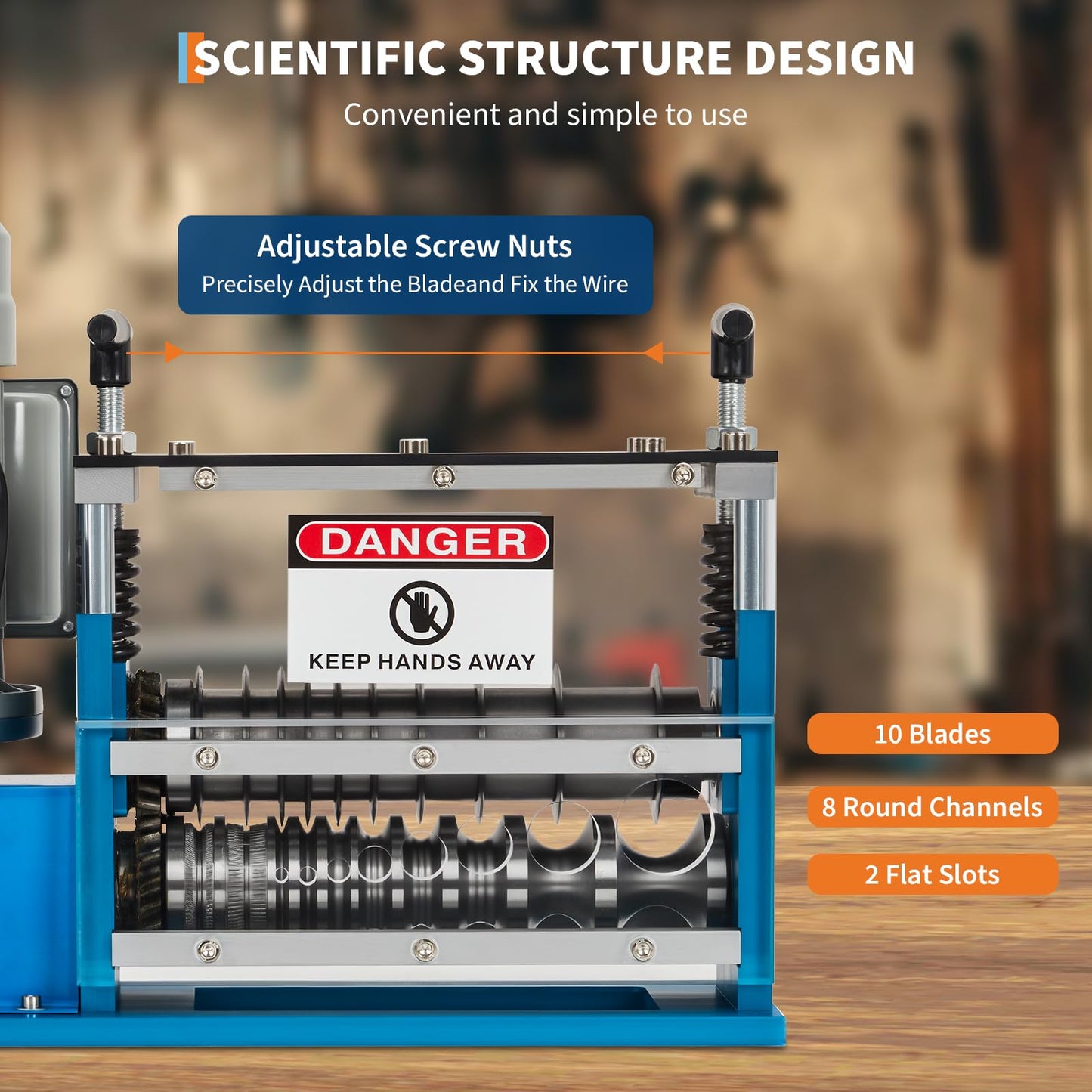 Automatic Wire Stripper Machine, 0.06" - 1.5" Automatic Wire Stripper w/75 Feet/Minute, 370w 10 Channels 10 Blades with Transparent Panel for Recycling Copper