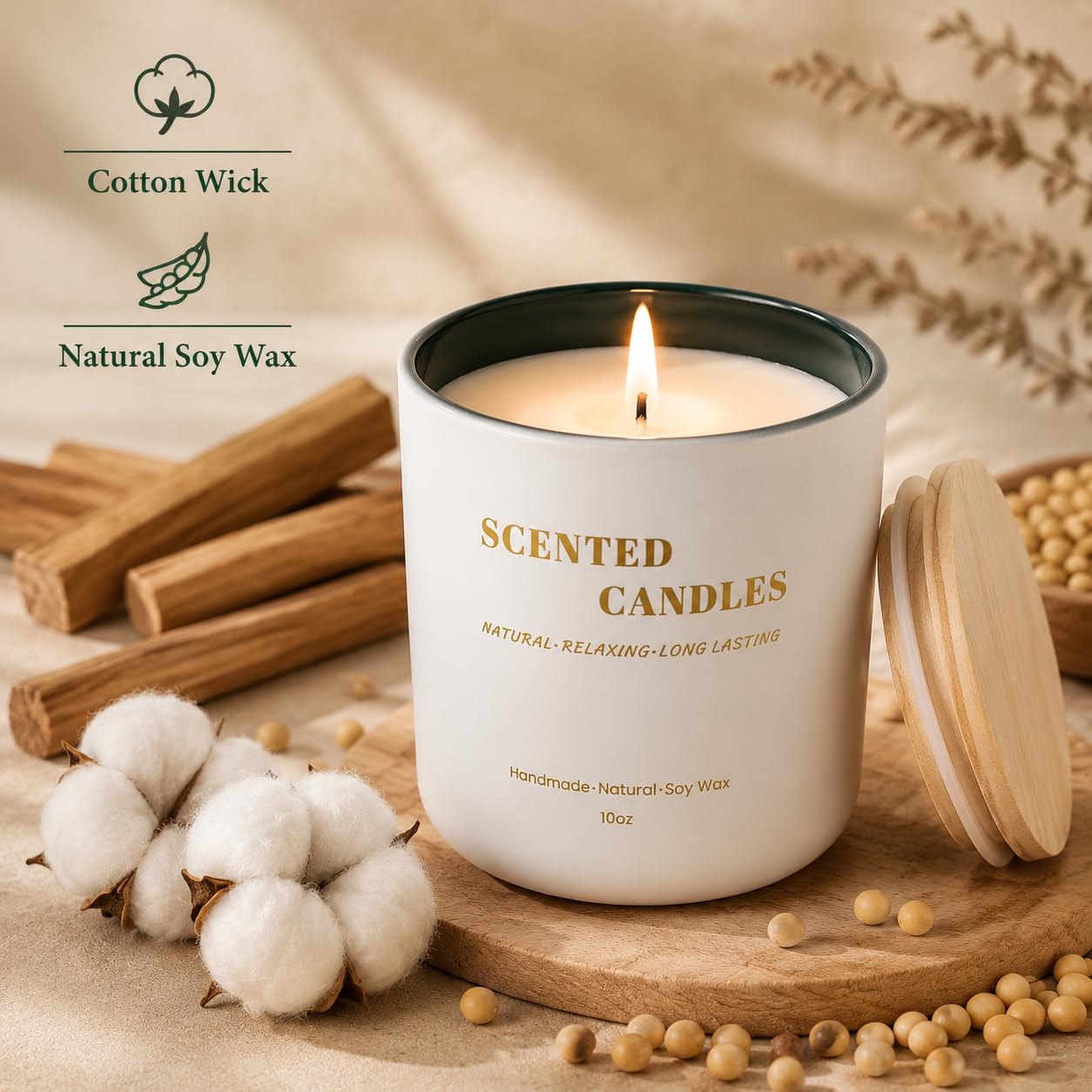 Lanttu Sandalwood Scented Candle for Home Decor, 10 oz Natural Soy Wax Jar Candles, 40 Hours Long Lasting Burning Candles for Men Women Mom Friend Birthday Housewarming Gift