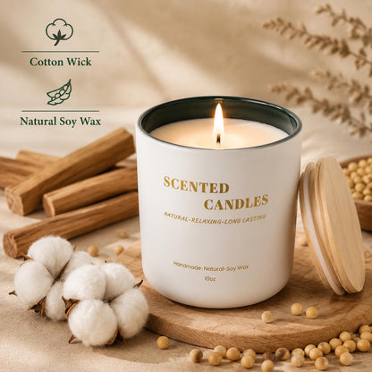 Lanttu Sandalwood Scented Candle for Home Decor, 10 oz Natural Soy Wax Jar Candles, 40 Hours Long Lasting Burning Candles for Men Women Mom Friend Birthday Housewarming Gift