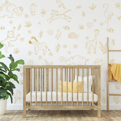 Jungle Animals Wall Decals, Jungle Theme Removable Wall Sticker，Lion Cheetah Toucan Elephant Giraffe，Nursery Decor Playroom Bedroom Classroom Wall Decoration.