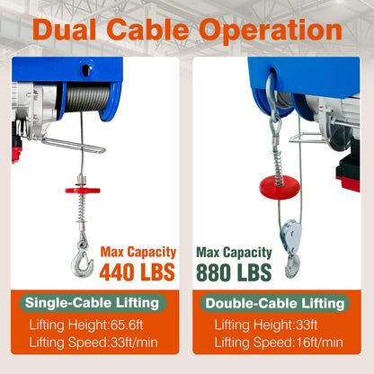 Dremvoist 880lbs Lift Electric Hoist,Wireless/Wired 2 in 1,110v Electric Hoist Winch,Electric Hoist with Remote Control,with 33/66FT Lifting Height,for Garage,Factories,Warehouses,Construction Site