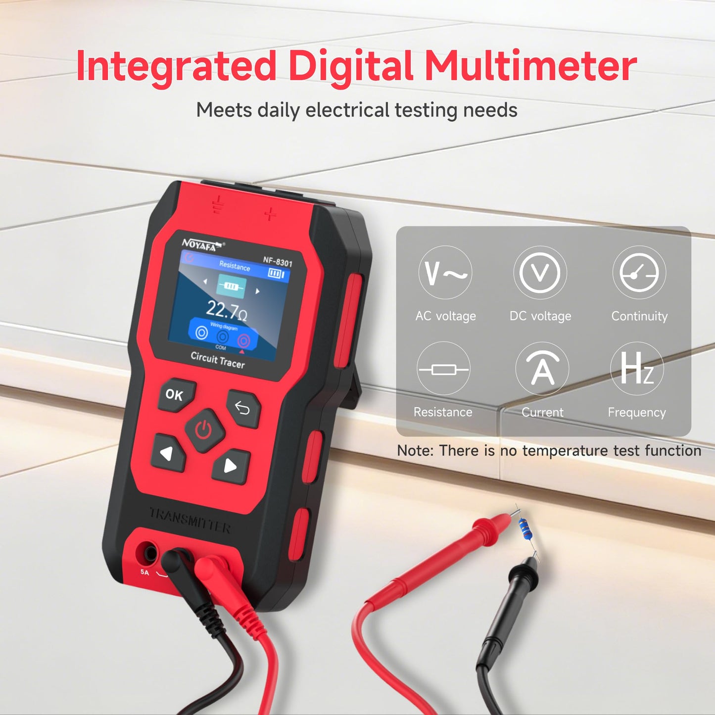 NOYAFA NF-8301 Circuit Tracer - Underground Circuit Breaker Finder & Digital Multimeter, 8 Level Sensitivity Adjustment, Rechargeable Wire Tracer for Fuses, Irrigation, Wall Wires
