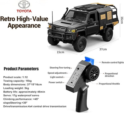 YIKESHU Remote Control Car 1/12 Scale 4WD Off-Road Rc Cars with LED Lights 2-Speed 2.4GHz Proportional Control All Terrain RTR Hobby Toy for Adults (Black)