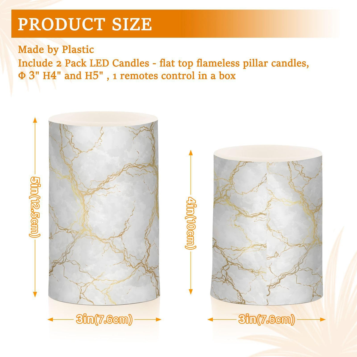 BOENLE Flickering Flameless Candles, Marble Gray White Golden Texture LED Candles with Remote Timer, Set of 2 Battery Operated Candle for Valentine Wedding Birthday