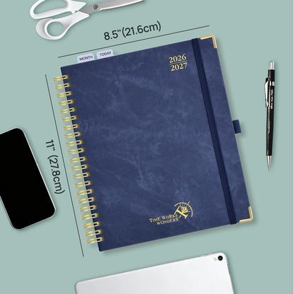 POPRUN Teacher Lesson Planner 2026-2027, Large Size 8.5"x 11", Weekly Academic Year Calendar, July 2026 - June 2027, Hardcover Classroom Agenda Calendar with Monthly Tabs, Pockets and Stickers - Night Sky Blue