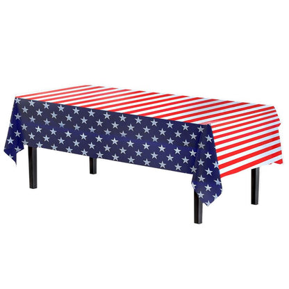 Party Solids Pack Of 6 Premium Rectangle American Flag Design Plastic Tablecloth - USA Stars and Stripes Tablecloth Disposable Plastic Table Cover for July 4th - 54 inch. x 108 inch