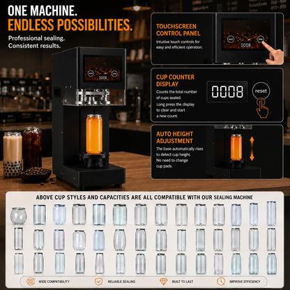 ABUKE Commercial Soda Can Sealer, Automatic Can Sealer Machine for Aluminum & Plastic Cans - Touch Screen Operation, No Need Cup Mat, Auto-Detect Height, Black