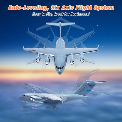 RC Airplane 2CH RC Plane Ready to Fly 2.4GHz C-17 Remote Control Airplane with 6-axis Gyro Stabilizer Globemaster III Military Transport Aircraft for Beginners Boys Kids Adults Patent Pending