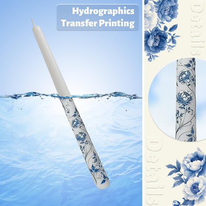 Blue and White Porcelain Taper Candles 10 Inch Print Candle Handmade Unscented Peony Pattern Long Candles 2 Pack Twisted Candlesticks for Wedding Home Decoration Gifts
