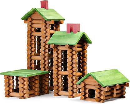 SainSmart Jr. 450 PCS Wooden Log Cabin Set Building House Toy for Toddlers Classic STEM Construction Kit with Colorful Wood Logs Blocks for 3+ Years Old