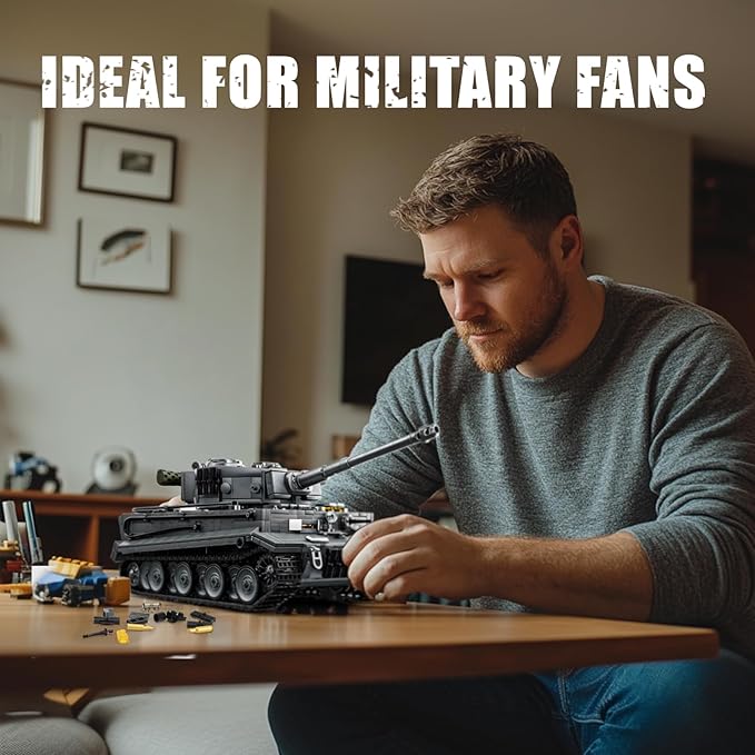 1:28 Tiger Heavy Tank Building Blocks Set for Adults Compatible with Lego Military Vehicle WW2 Army Tank Toys Historical Collection Model for Military Fans Gifts for Teens Kids Boys 8-14 (1668 PCS)