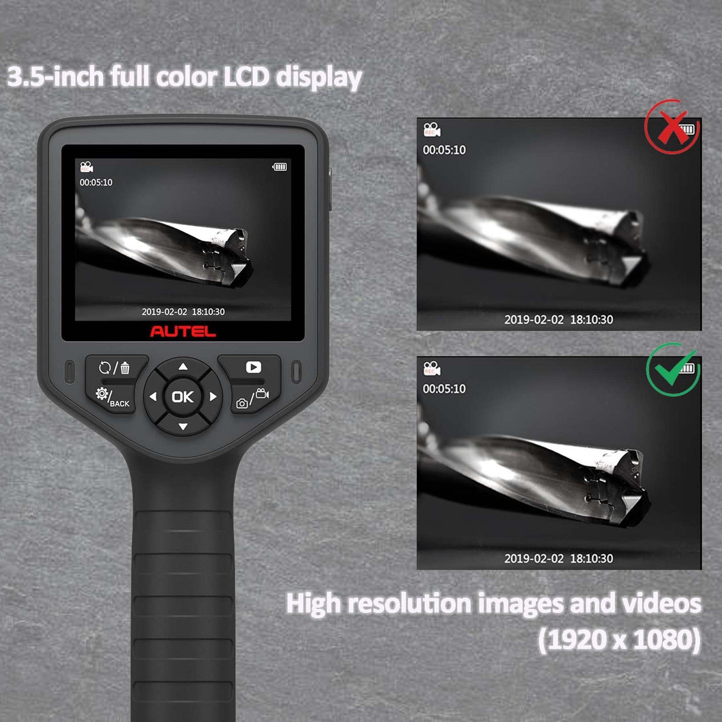 Autel MaxiVideo MV460 Digital Inspection Camera Video Scope Videoscope Endoscope 1920 * 1080 70° Field 7X Zoom LED Header Waterproof Cable Image Capture Video Recording Better MV108 MV105 MV160 MV400