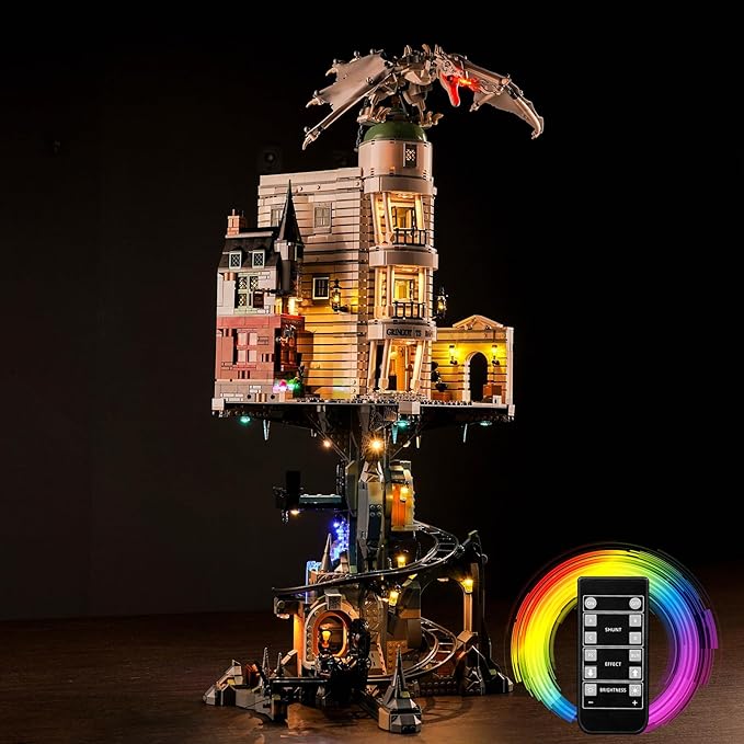 Upgraded Led Light Kit for Lego Gringotts Wizard Bank Horcrux War Building Set Remote Version Compatible with Lego 76417 Best Gifts for Adults (Model Not Included)