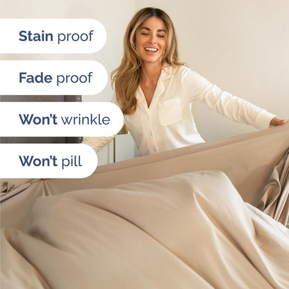 Skiennix Twin Size Sheet Set - Comfy Cooling Bed Sheets - Ultra-Soft, Deep Pockets, Wrinkle-Free - Oeko-Tex Certified, Cream