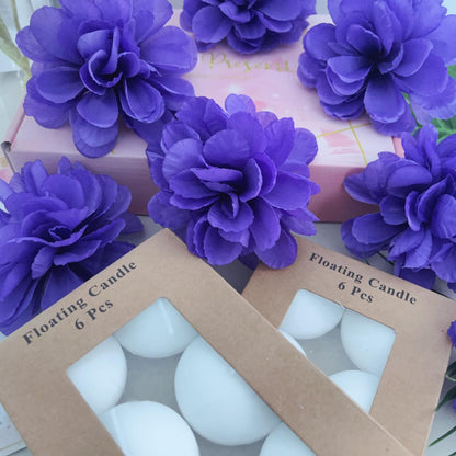 ZJGXH 24 Pcs Floating Candles for Centerpieces and Floating Flowers Vase Fillers for Centerpieces Artificial Purple Flowers for Wedding Table Party Home Decoration