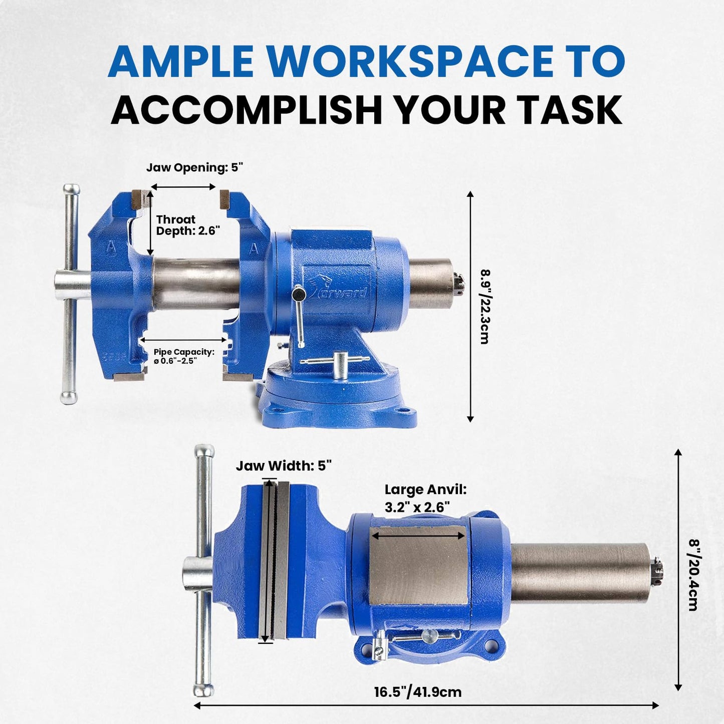 Forward DT08125A 5-Inch Heavy Duty Bench Vise with 1 Pair Steel Jaw Plates