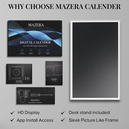 Mazera 21.5" Smart Family Hub & Digital Calendar - Electronic Wall Planner, Touchscreen Family Dashboard, Shared Calendar, No Subscription, Install Apps, Sync Schedules, Meal Planner, To Do Lists, Wall Mount & Stand