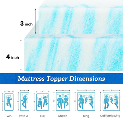 Sweetcrispy Memory Foam Mattress Topper - 4 Inch Thick Gel-Infused Cooling Pad for Twin Beds | CertiPUR US Certified, Breathable Blue
