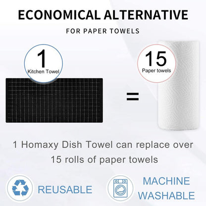 Homaxy 100% Cotton Terry Kitchen Towels(Black, 13 x 28 inches), Checkered Designed, Soft and Super Absorbent Dish Towels, 8 Pack