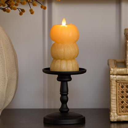Luminara Stacked Jack-o-Lanterns Pumpkins Figural (Russet Orange) Flameless Candle Real Wax Moving Flame LED Candle (3.1" x 6"),