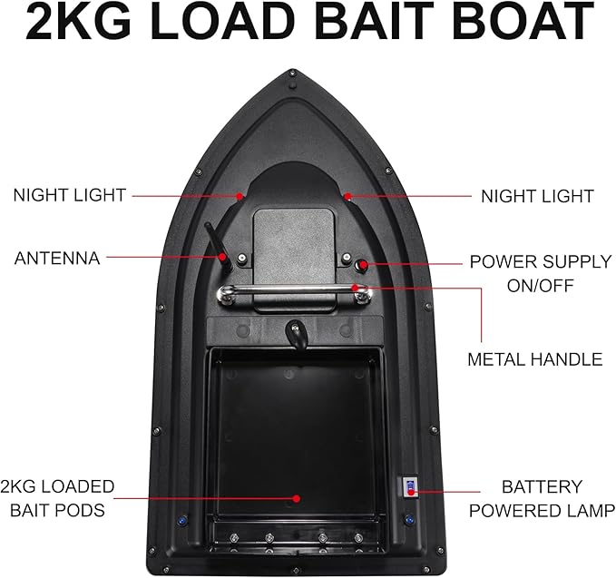 RC Fishing Bait Boat with 2 x 5200mAh Batteries &amp Carrying Bag 1640FT Remote Range 3.3LB Load Capacity Speed Cruise Night Lights – Remote Control Carp Bait Boat (Black)