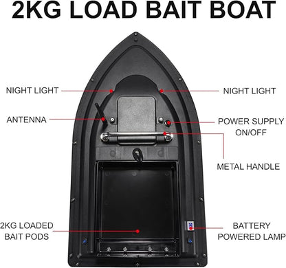 RC Fishing Bait Boat with 2 x 5200mAh Batteries &amp Carrying Bag 1640FT Remote Range 3.3LB Load Capacity Speed Cruise Night Lights – Remote Control Carp Bait Boat (Black)