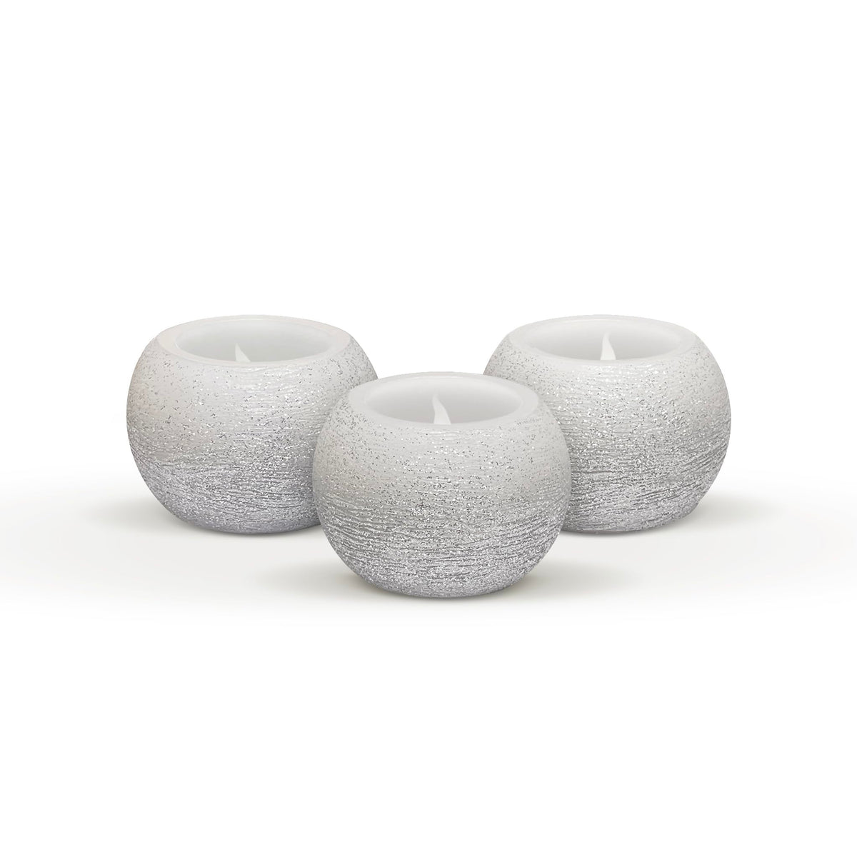 FURORA LIGHTING Silver Glitter Flameless Candles - Small 2.4" W x 1.6" H Real Wax, LED Flicker, 3-Pack, Battery Included, Home Decor & Centerpiece
