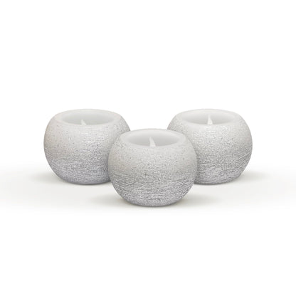 FURORA LIGHTING Silver Glitter Flameless Candles - Small 2.4" W x 1.6" H Real Wax, LED Flicker, 3-Pack, Battery Included, Home Decor & Centerpiece
