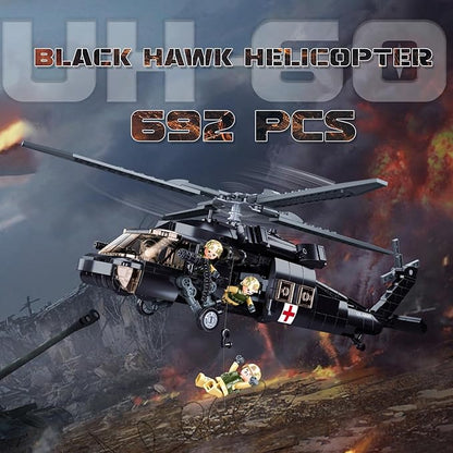 UH-60 Black Hawk Helicopter Military Set Army Airplane Building Bricks Rescue Helicopter Model Kits with 4 Soldier Minifigures Gifts for 6-12 Year Old Kids Compatible with Lego 692 PCS