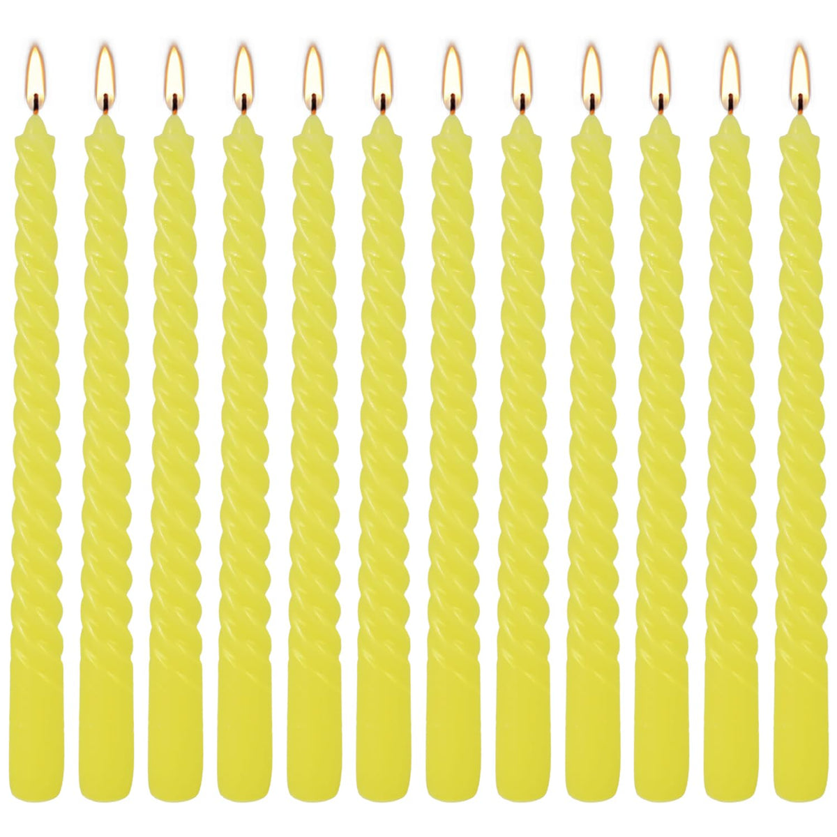 12-Piece Yellow Spiral Wax 10-inch Taper Candles -unscented smokeless, Tear-Free, Long-Lasting Burning Cotton Wick Suitable for Home,Party,Holiday Decorations