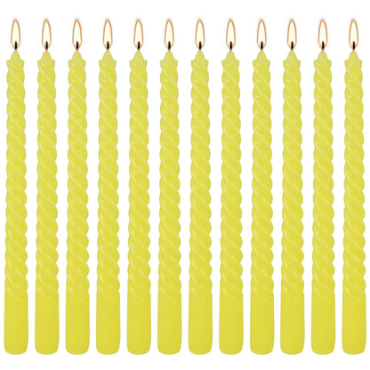 12-Piece Yellow Spiral Wax 10-inch Taper Candles -unscented smokeless, Tear-Free, Long-Lasting Burning Cotton Wick Suitable for Home,Party,Holiday Decorations