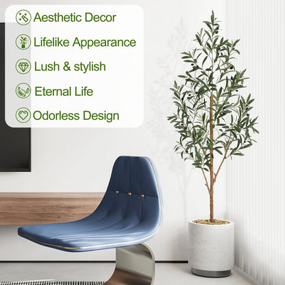 Keeplush 5ft Artificial Olive Tree, Fake Olive Tree with 420 Lifelike Olive Leaves and 30 Fruits, Faux Olive Silk Plants with Natural Wood Trunk in Pot for Living Room Bedroom Office Decor 2packs