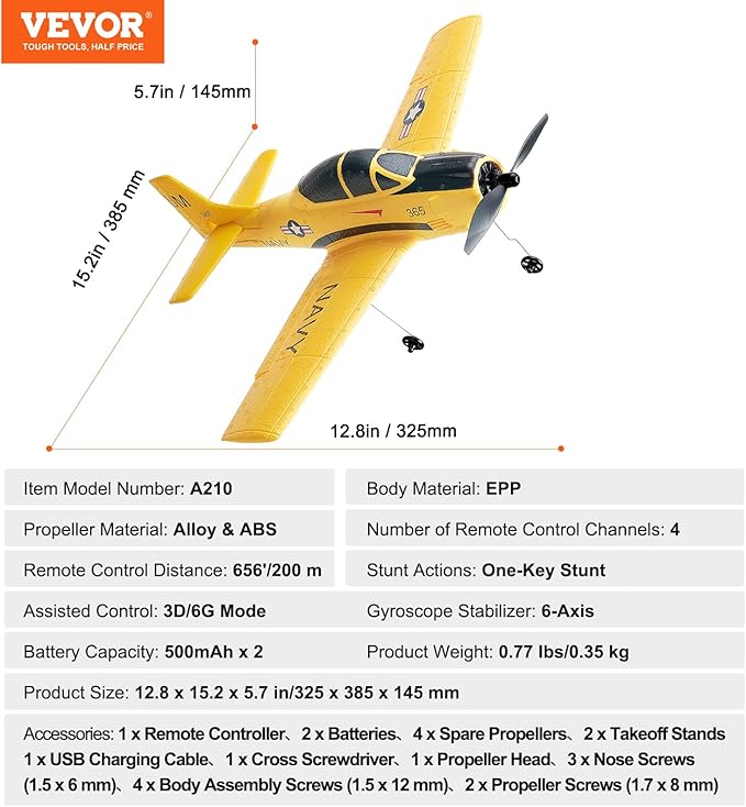 VEVOR RC Plane 2.4GHZ 4 Channel RC Airplane with 6-Axis Gyro Stabilizer&amp2 Batteries Ready to Fly T28 Trainer Aircraft Plane Toy RC Glider for Adults Kids Beginners Boys Birthday/Xmas Child Gift
