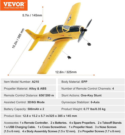 VEVOR RC Plane 2.4GHZ 4 Channel RC Airplane with 6-Axis Gyro Stabilizer&amp2 Batteries Ready to Fly T28 Trainer Aircraft Plane Toy RC Glider for Adults Kids Beginners Boys Birthday/Xmas Child Gift