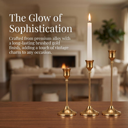 Oakernel Brass Taper Candle Holders 4 Sets(12 Pcs) - Tall Metal Candlestick Holders for Table Centerpiece, Formal Dinner, Wedding, Fireplace Mantel Decor, Fits 3/4 Inch Thick Candles