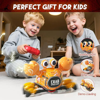 Remote Control Robot Crab ToyRechargeable With LED Lights And Music Fast Crawling 360-Degree Stunt Rotation 2.4GHz RC Robot Toys 3 4 5 6 7 8 9 10 Birthday Gifts For Boys And Girls（Yellow)