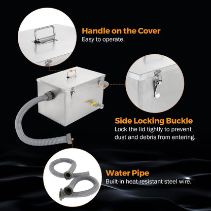BEAMNOVA Commercial Grease Trap 25lbs + 8lbs Stainless Steel Interceptor, Side Inlet for Restaurant Home Kitchen Tools