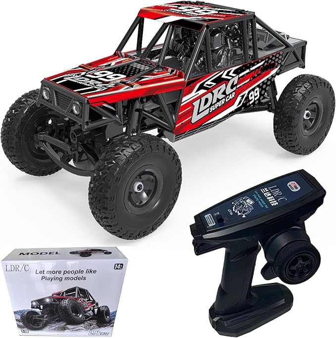 LDRC 18499 Waterproof Rc Climbing Car 1:18 Full Proportion Rc Offroad 4x4 Rc Underwater Crawler Pipe Rack Climbing Vehicle Cars Model RTR (Red)