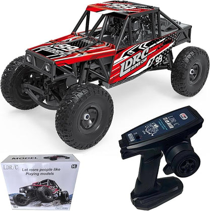 LDRC 18499 RC Climbing Car 1/18 Full Proportion Rc Offroad 4x4 Crawler Pipe Rack Vehicle Cars Model RTR (Red)