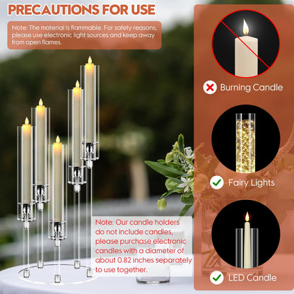8 Set 5 Arm Acrylic Candle Holder, Mjkeomo 22'' Tall Candelabra Centerpieces for Tables, Candlesticks Holder with Lampshade for Housewarming Gift Fireplace Dinner Decor Fit 0.82'' LED Candle