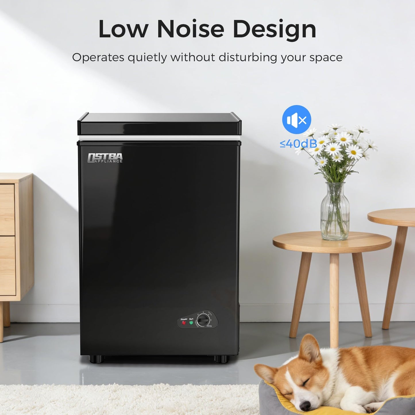 OSTBA 3.5 Cu.Ft Chest Freezer, Compact Deep Freezer with 2 Removable Baskets, Bottom Wheels, 6-Level Temperature Control with Fast Freeze Mode, Energy Saving Quiet Freezer, Black