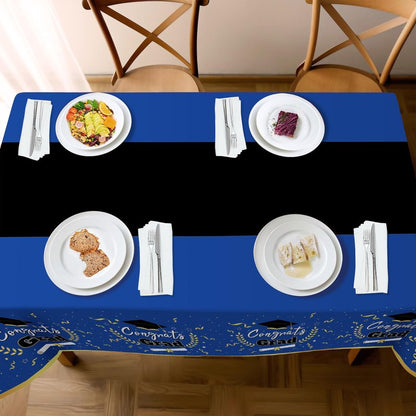 Childom 2 Pack Graduation Tablecloth,Graduation Decorations Class of 2026 Graduation Party Decorations,54"x108" Blue and Gold Plastic Table Cloth Disposable Rectangle for Home,School,Party Supplies