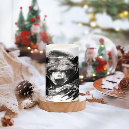ALAZA Bear Black White Flickering Flameless Candles Pillar Led Candles Battery Operated Candles with Remote and Timers Set of 2