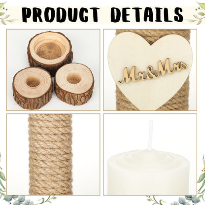 Amyhill 3 Pcs Rustic Unity Candles for Wedding Ceremony Set Mr and Mrs Burlap 1(5.9'') Pillar 2(9.8'') Taper Candles for Weddings Ceremony Events Decor Emergency Lighting(Romantic Style)