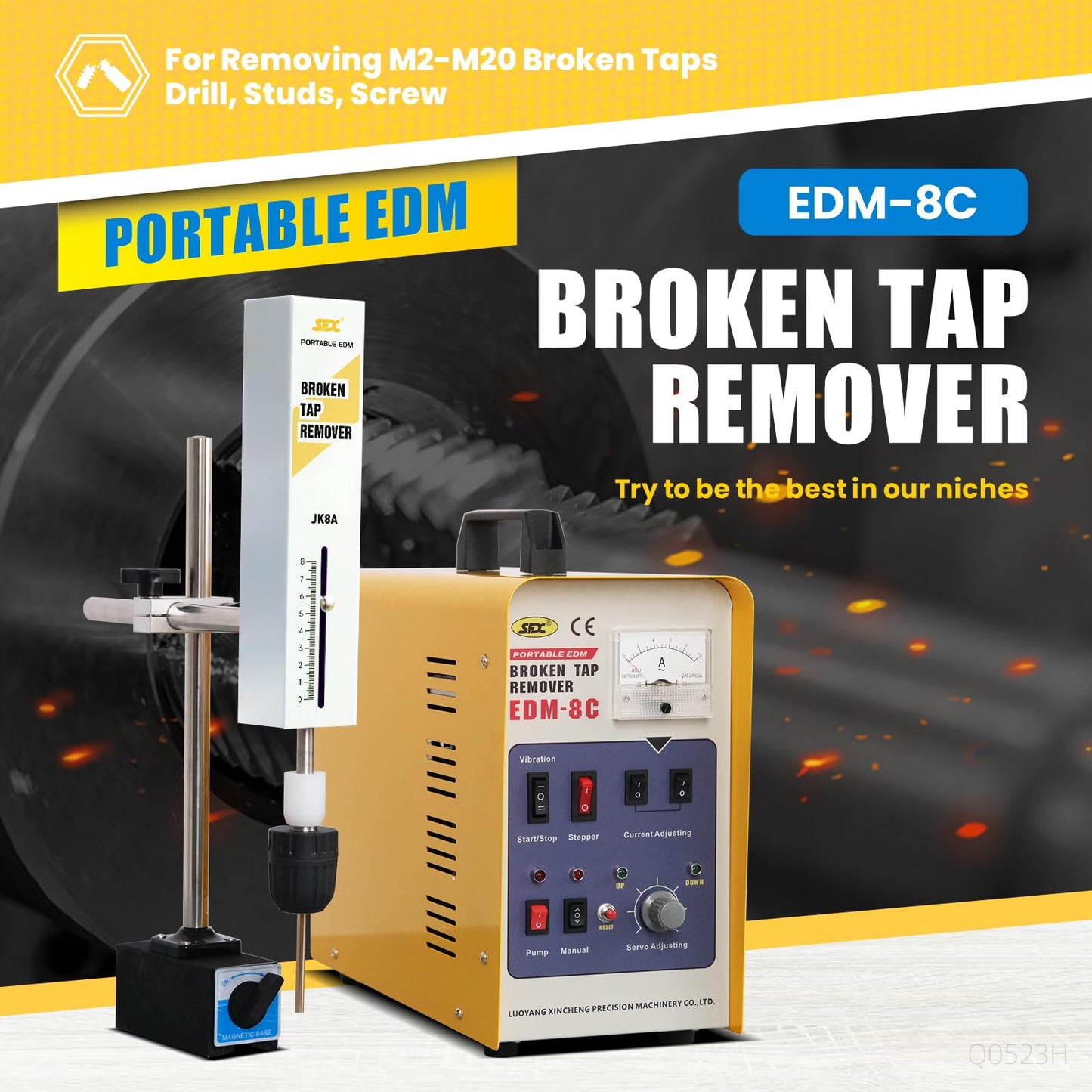 800W Broken Tap Drill Remover Machine EDM-8C Portable EDM, 110 V, Remove M2-M20 Dia. 0.07in to 0.78in (5/64'' - 25/32'') Screw, 1-20mm Drill Drifts from Blind Hole, Through Hole, Depth Setting
